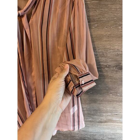 Anthropologie Hemant Nandita Sz Small Silk Blouse Top Tie Preppy Stripped Paris - Picture 6 of 13